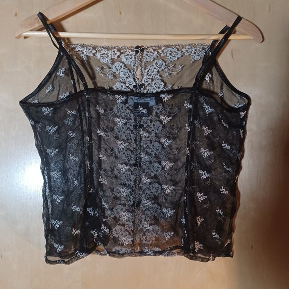 MERCER & MADISON VINTAGE Black Cream Floral Lace 5 Button Camisole Bustier_XL - Picture 7 of 9